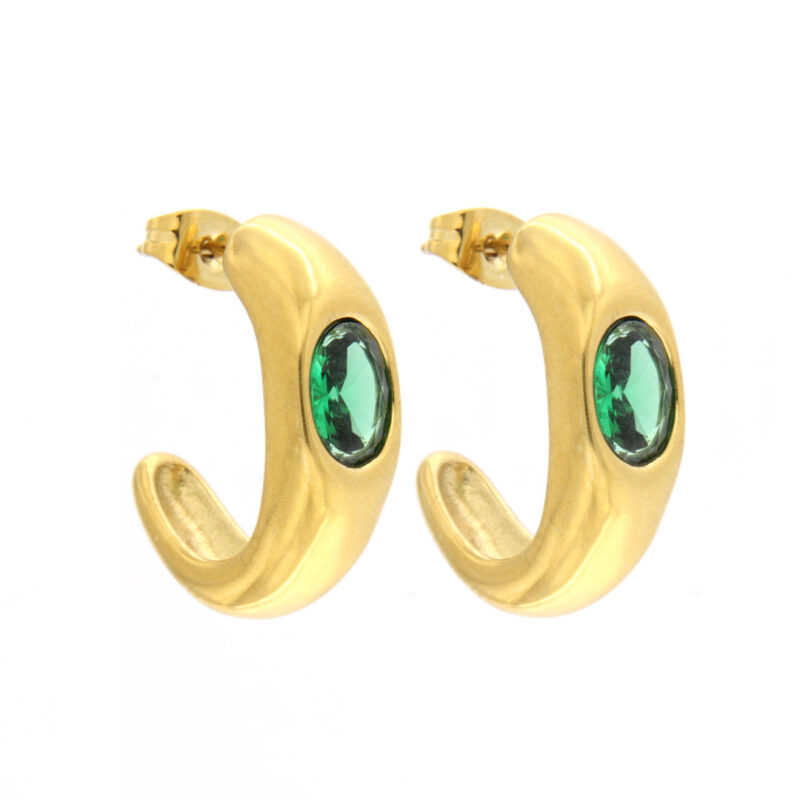 Orecchini mezza boccola in PVD Oro con zircone color Smeraldo - AQD-OR106S